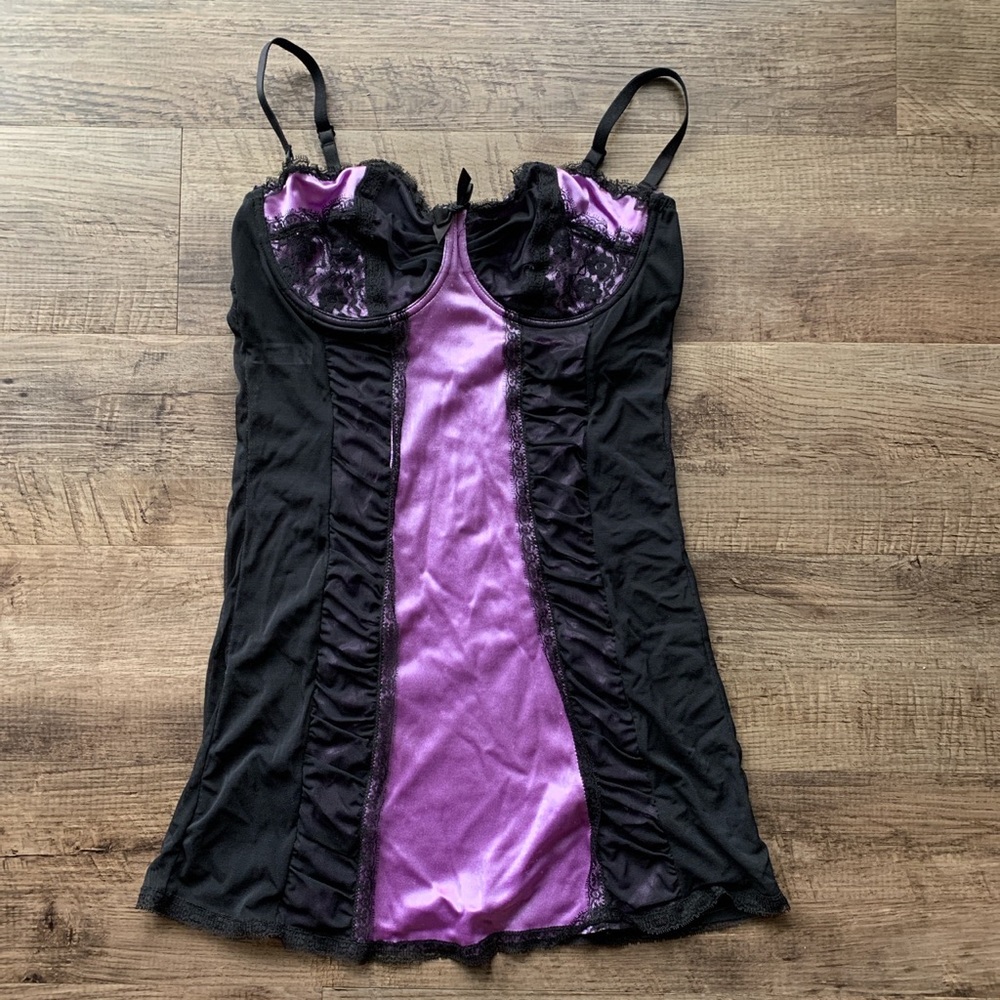 The luxe collection black purple babydoll teddy one size
